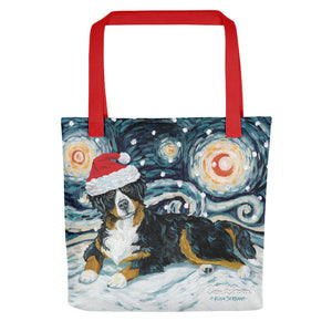 Bernese Mountain Dog Snowy Night Tote bag