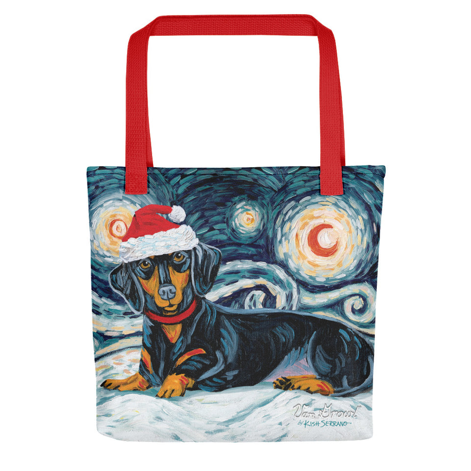 Dachshund (Black & Tan) Snowy Night Tote Bag