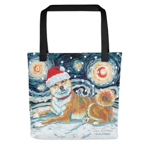 Shiba lnu (Red) Snowy Night Tote Bag