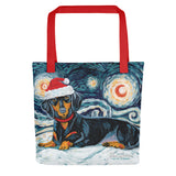 Dachshund (Black & Tan) Snowy Night Tote Bag