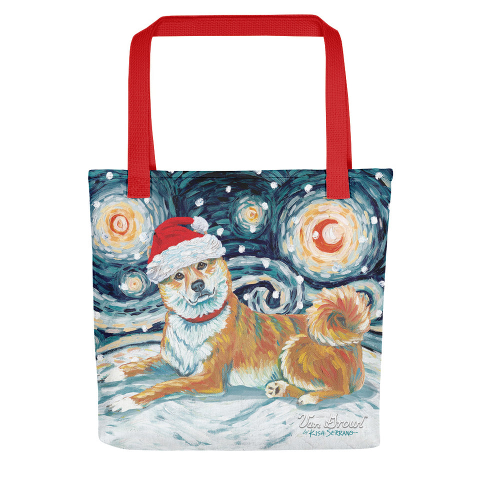 Shiba lnu (Red) Snowy Night Tote Bag