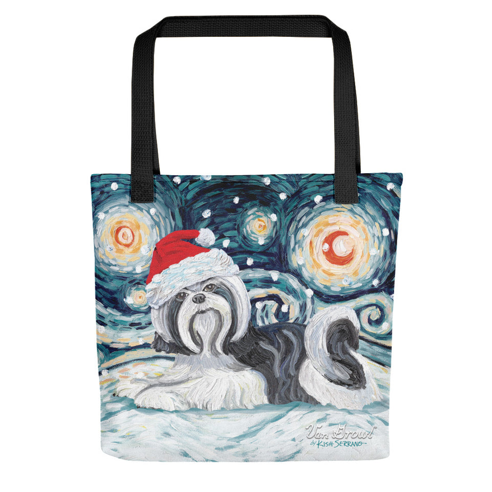 Shih Tzu (Black) Snowy Night Tote Bag