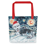 Siberian Husky Snowy Night Tote bag