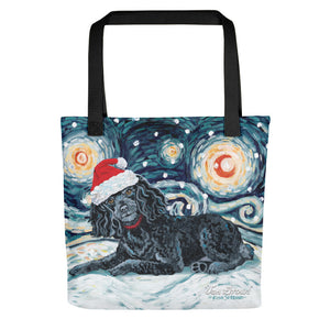 Poodle (Black) Snowy Night Tote Bag