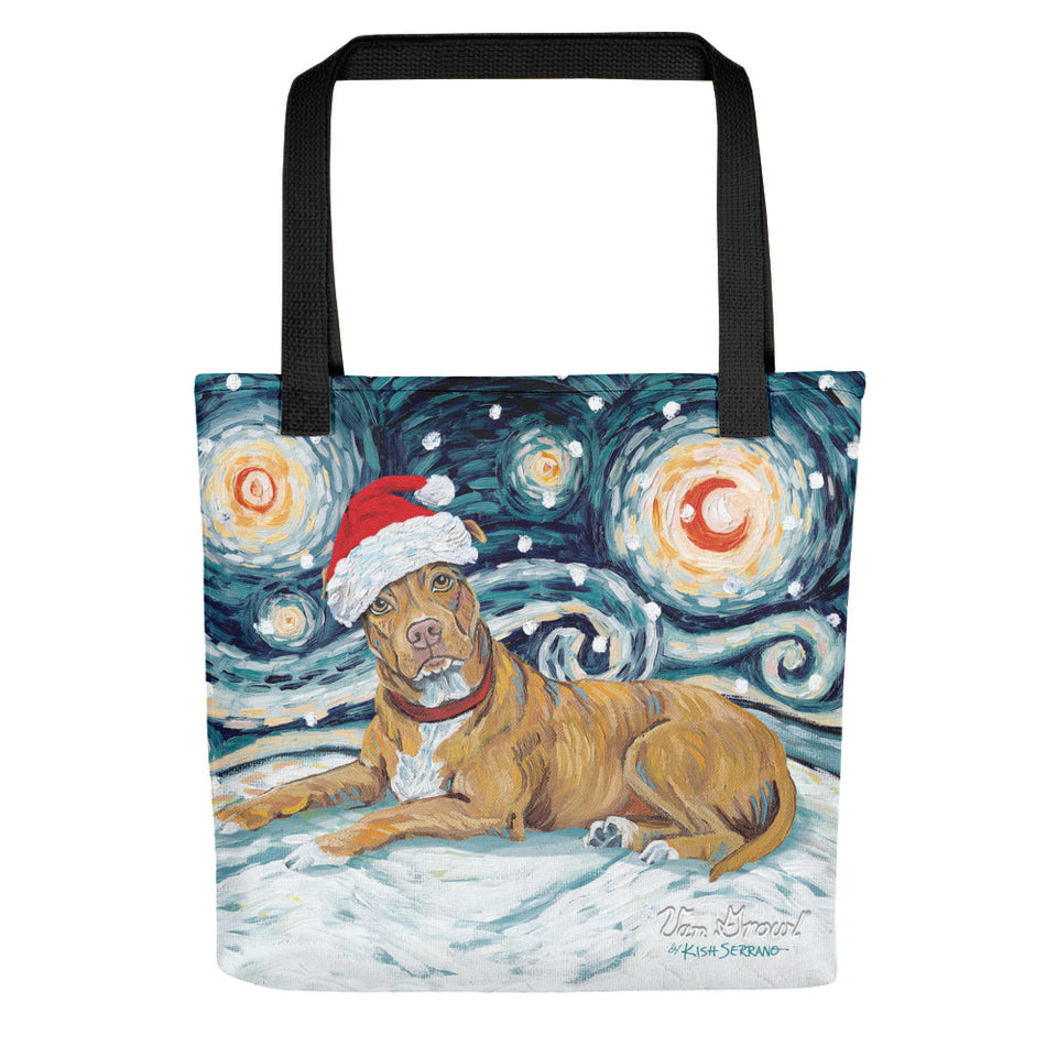 American Staffordshire Pitbul Snowy Night Tote bag