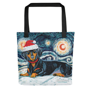 Dachshund (Black & Tan) Snowy Night Tote Bag