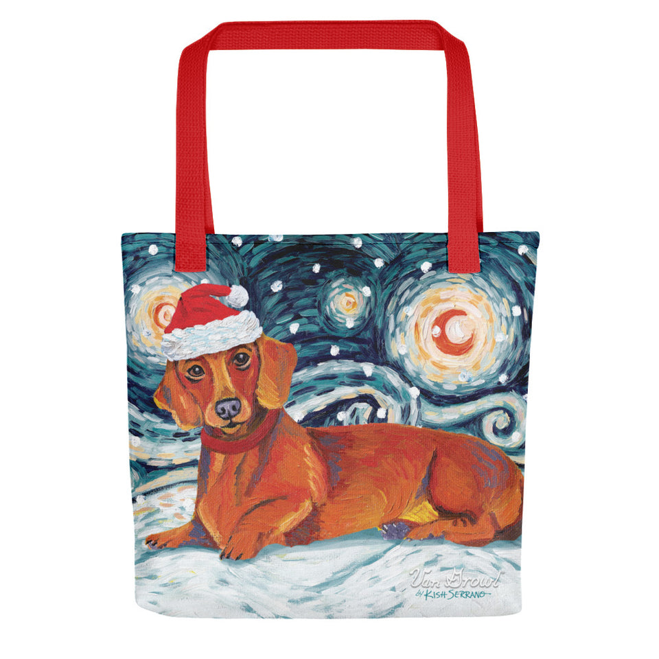 Dachshund (Red) Snowy Night Tote Bag