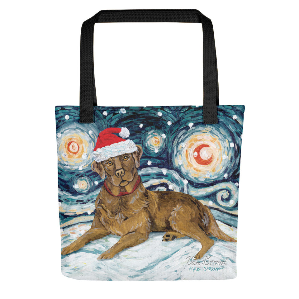 Labrador (Chocolate) Snowy Night Tote bag