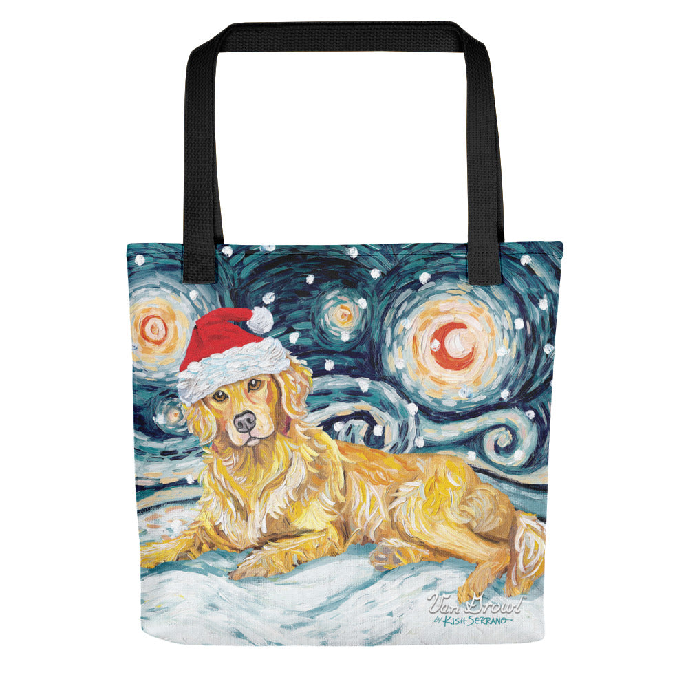 Golden Retriever Snowy Night Tote Bag