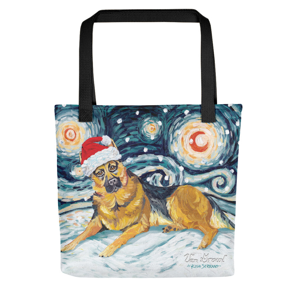 German Shepherd Snowy Night Tote Bag
