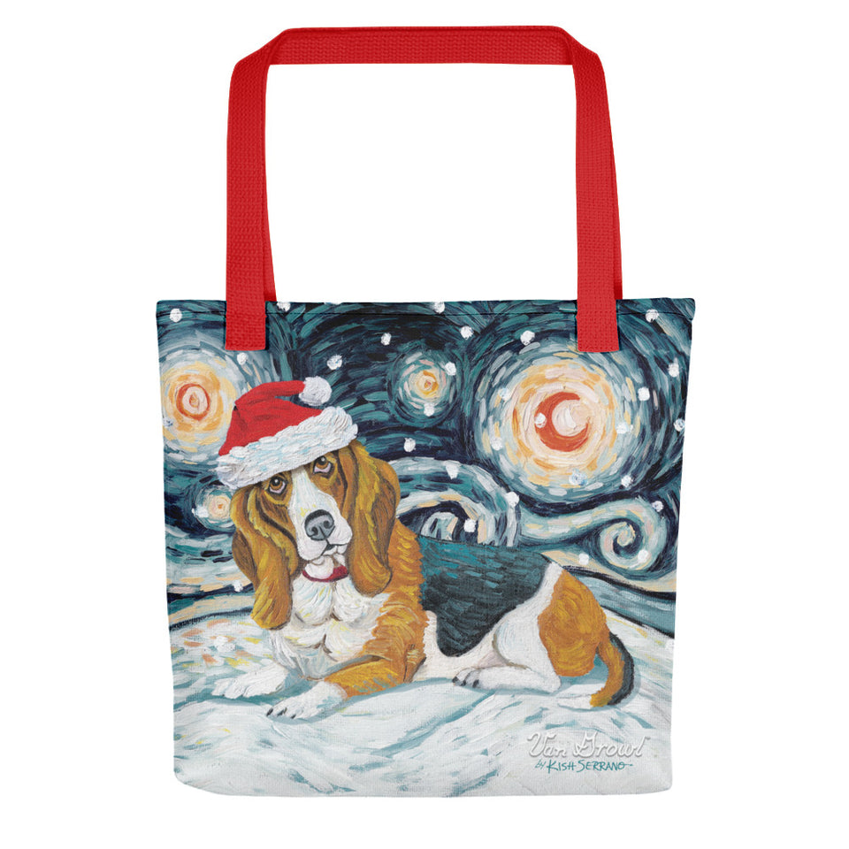 Basset Hound Snowy Night Tote Bag