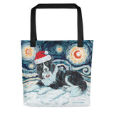 Border Collie Snowy Night Tote bag