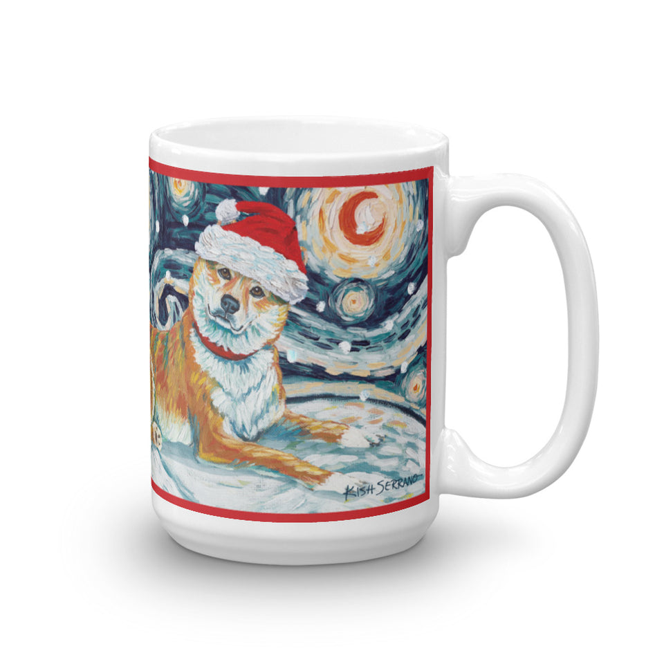 Shiba lnu (Red) Snowy Night Mug - 15oz