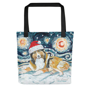 Shetland Sheepdog Snowy Night Tote Bag