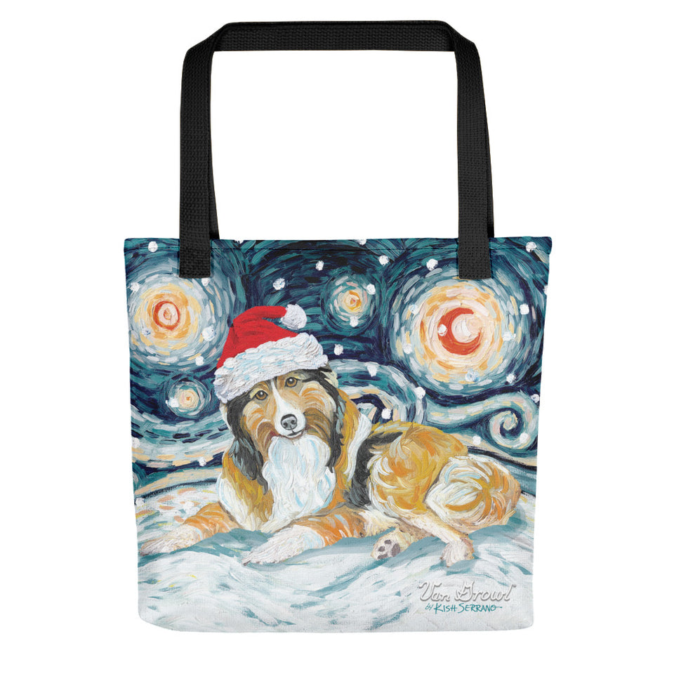 Shetland Sheepdog Snowy Night Tote Bag