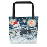 Siberian Husky Snowy Night Tote bag