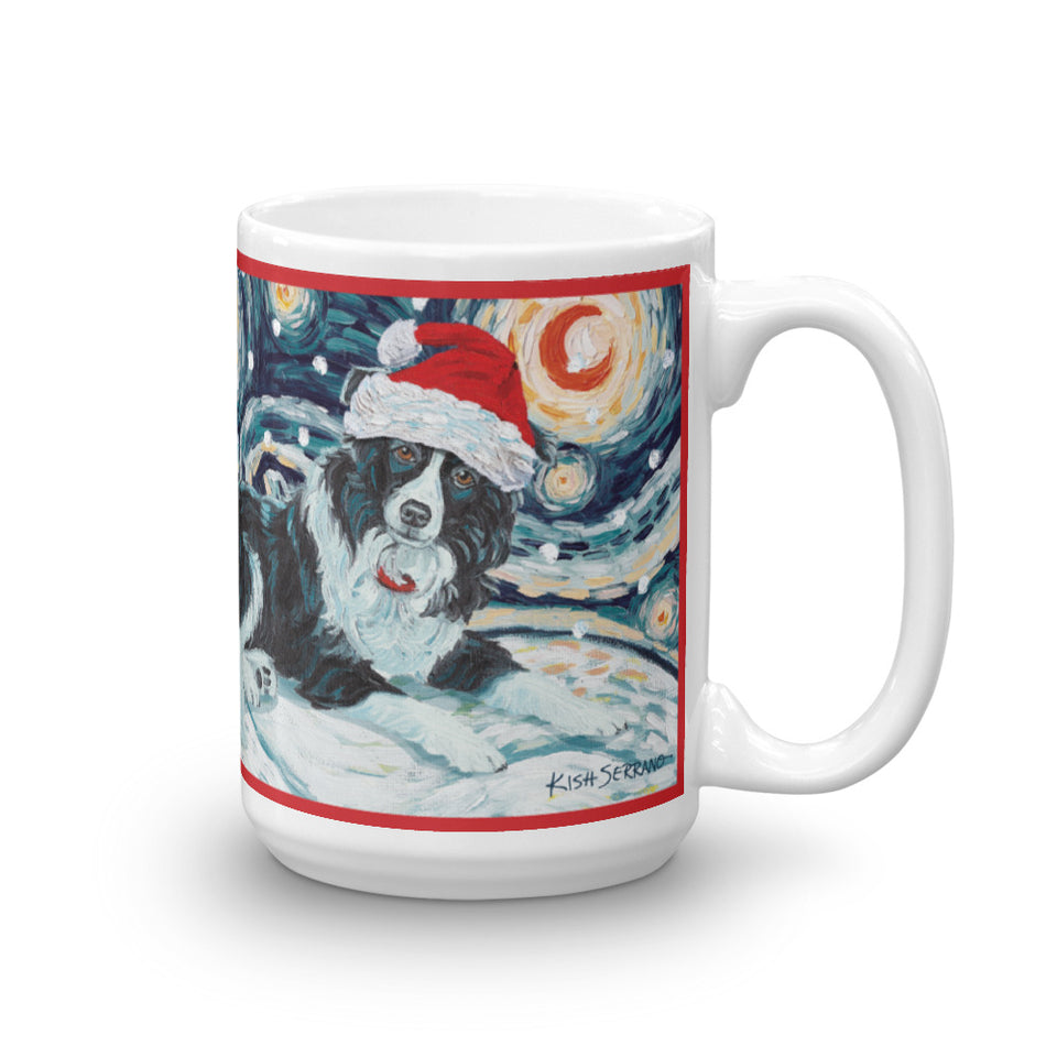 Border Collie Snowy Night Mug - 15oz