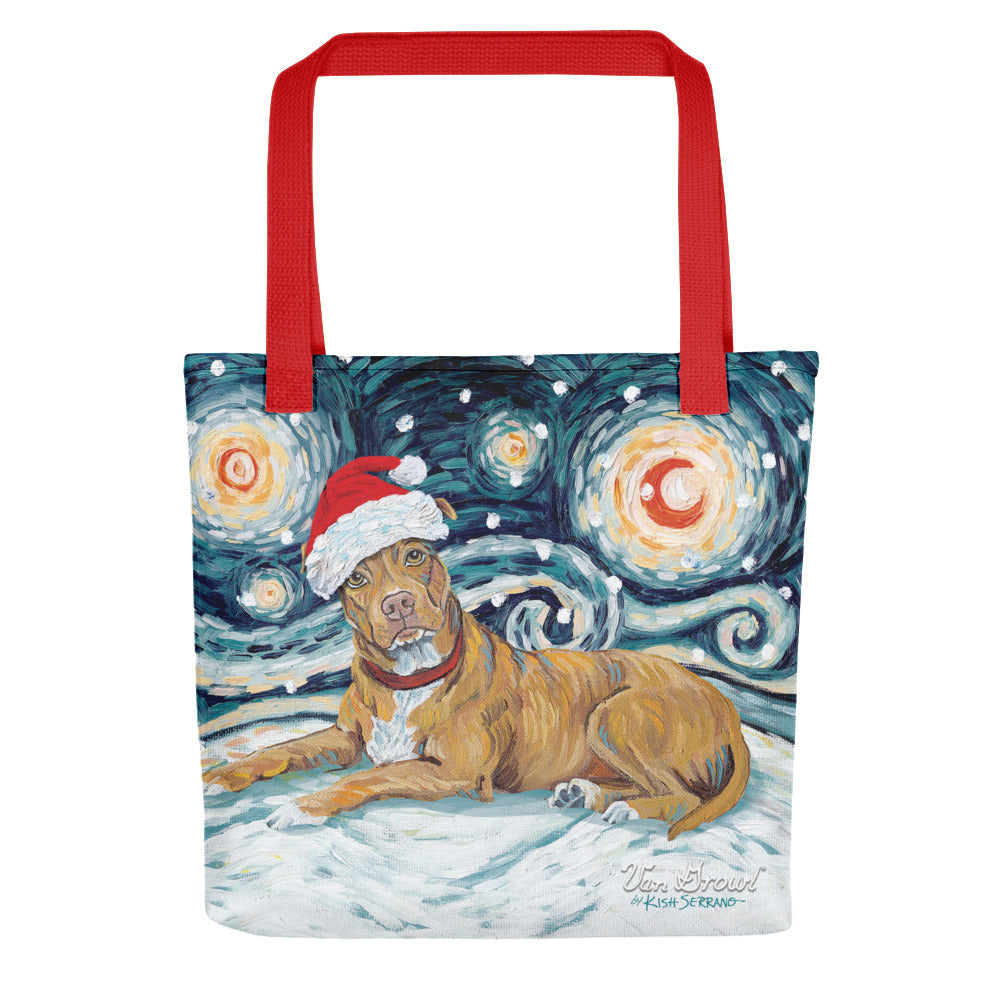 American Staffordshire Pitbul Snowy Night Tote bag