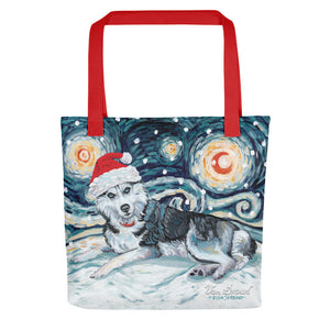 Siberian Husky Snowy Night Tote bag