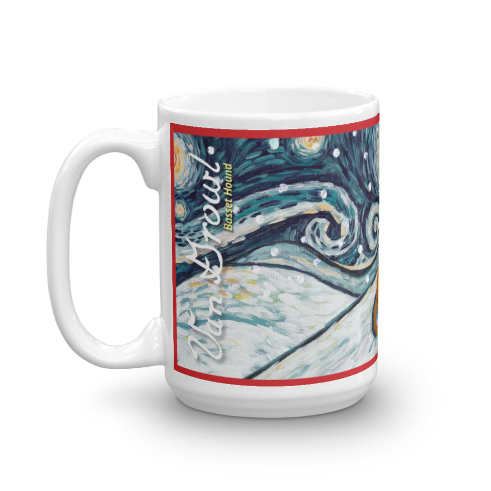 Basset Hound Snowy Night Mug - 15oz