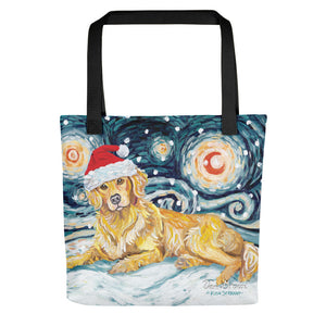 Golden Retriever Snowy Night Tote Bag