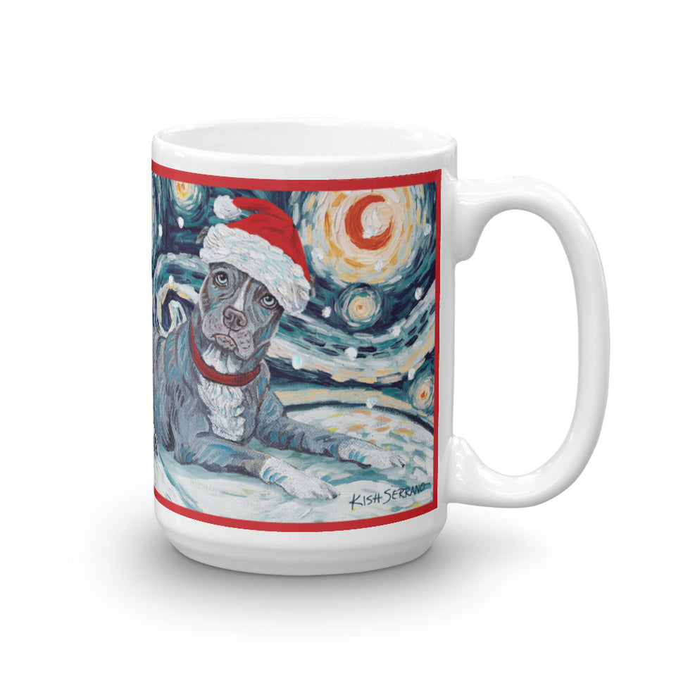 American Staffordshire Terrier (Grey) Snowy Night Mug - 15oz