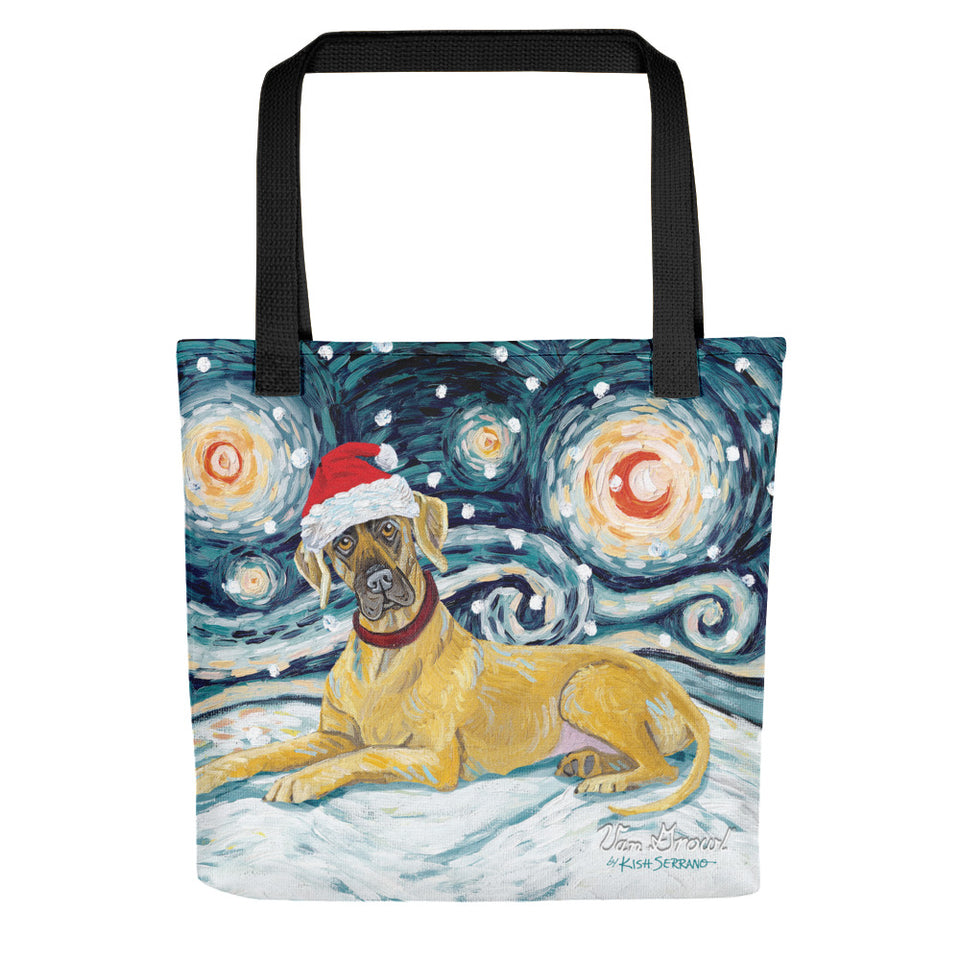 Great Dane (Uncropped) Snowy Night Tote Bag