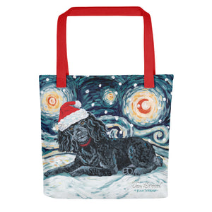 Poodle (Black) Snowy Night Tote Bag