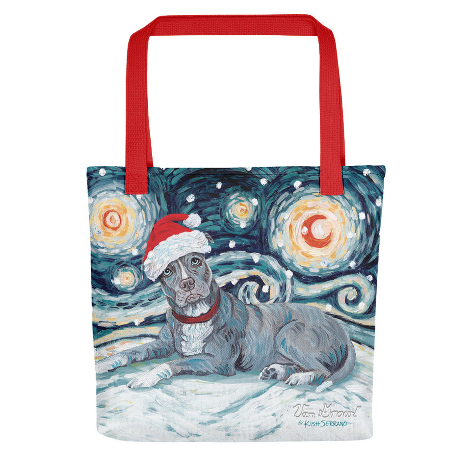 American Staffordshire Pitbull (Grey) Snowy Night Tote Bag