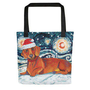 Dachshund (Red) Snowy Night Tote Bag