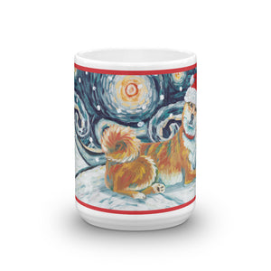 Shiba lnu (Red) Snowy Night Mug - 15oz