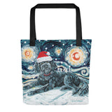 Doodle (Black) Snowy Night Tote Bag