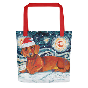 Dachshund (Red) Snowy Night Tote Bag