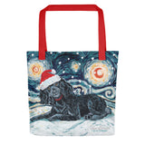 Poodle (Black) Snowy Night Tote Bag