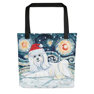 Maltese Long Haird Snowy Night Tote Bag