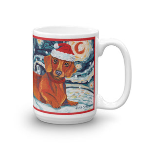Dachshund (Red) Snowy Night Mug - 15oz