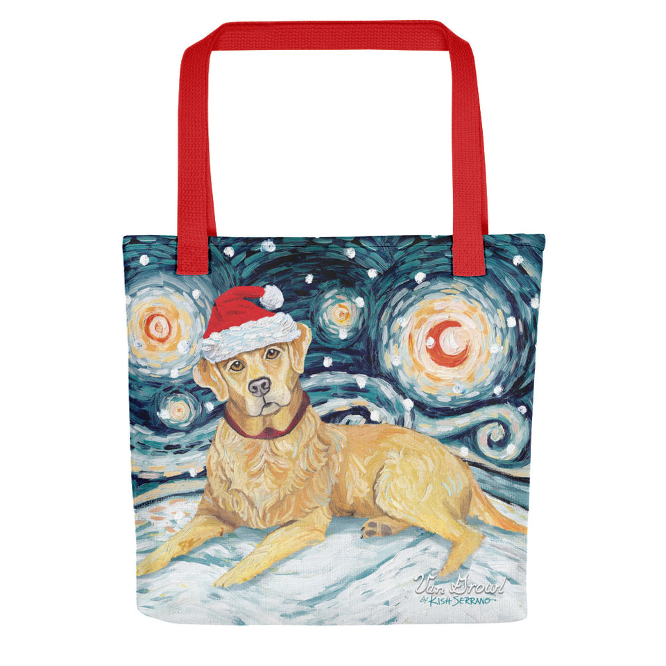 Labrador (Yellow) Snowy Night Tote Bag