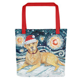 Labrador (Yellow) Snowy Night Tote Bag