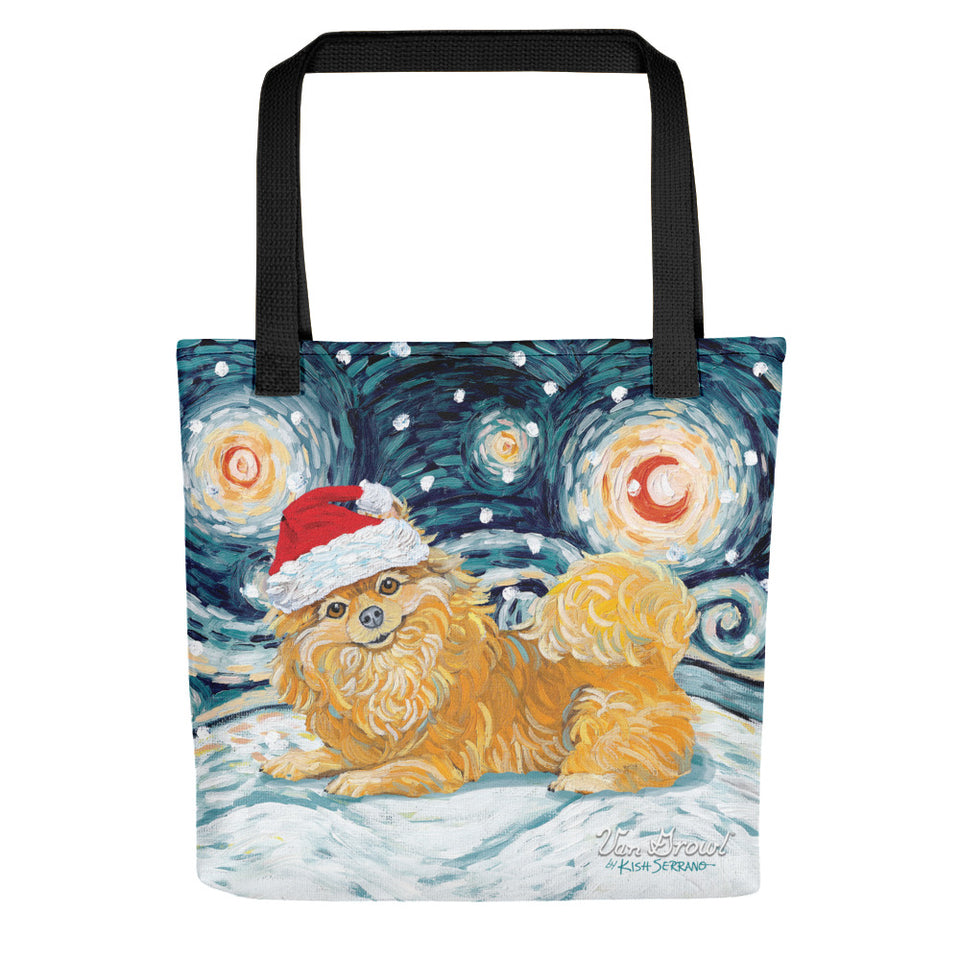 Pomeranian Snowy Night Tote bag