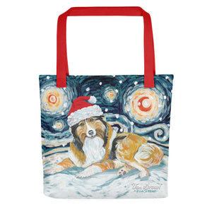 Shetland Sheepdog Snowy Night Tote Bag