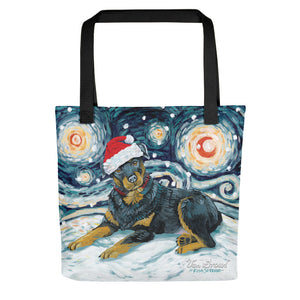 Rottweiler Snowy Night Tote Bag