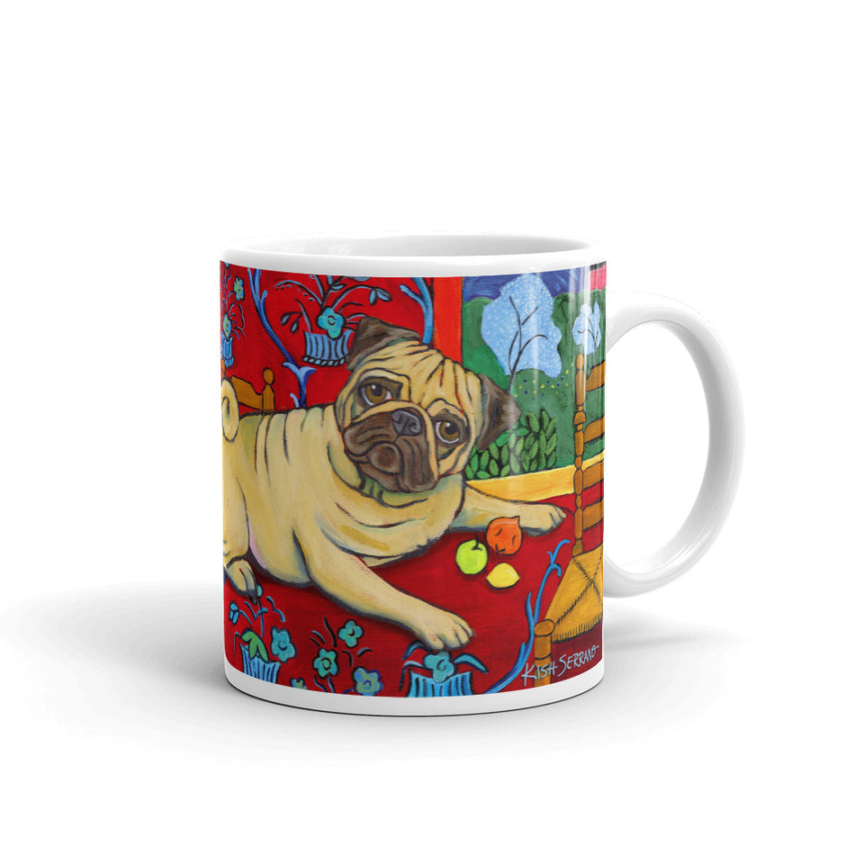 Pug Coffee Mug, Pug Mug, Dog Lover gift, Pug Art inspired by Henri Matisse