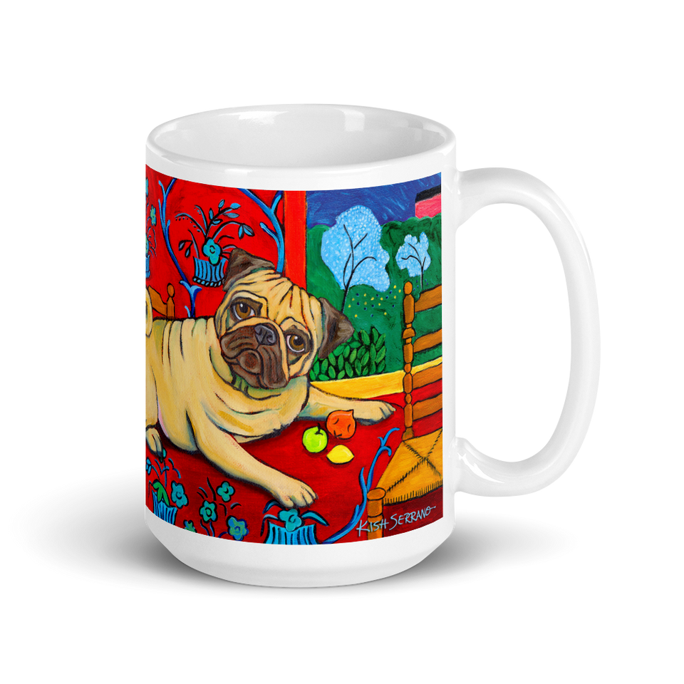 Pug Coffee Mug, Pug Mug, Dog Lover gift, Pug Art inspired by Henri Matisse